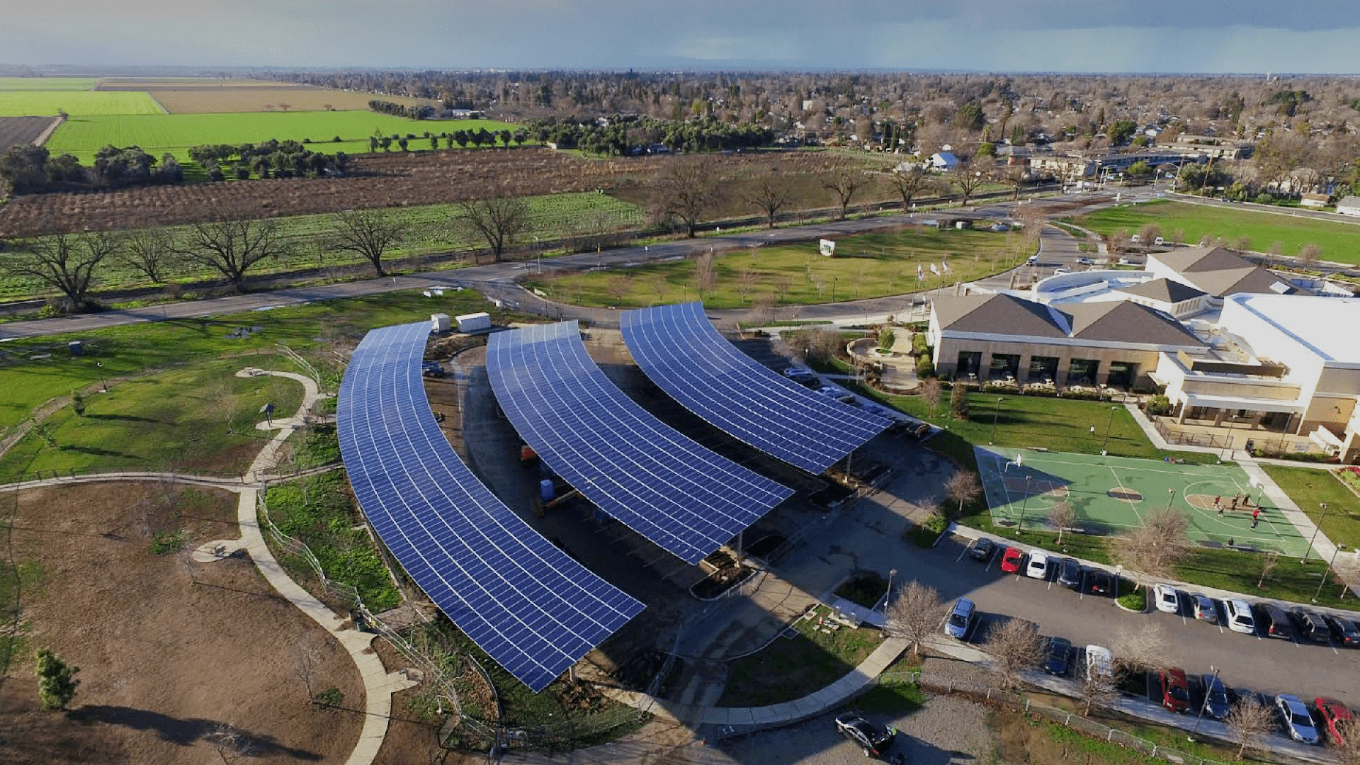 Solar panels over parking lot
