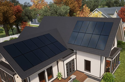 Closeup of solar panels on home