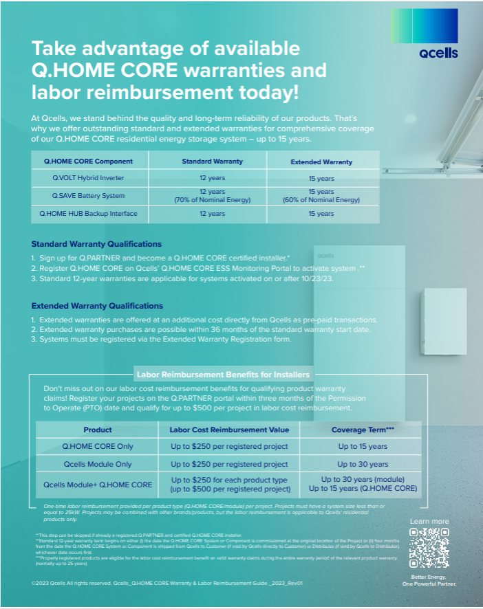 Q.HOME CORE Warranty + Labor Reimbursement Flyer