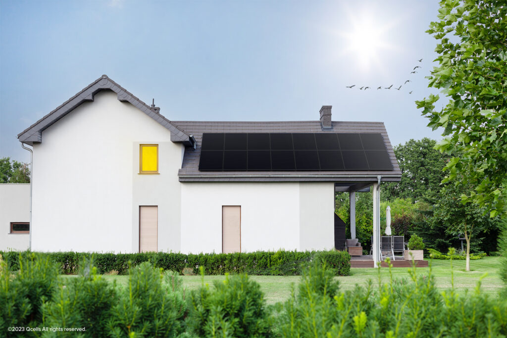 Image of a residential home with installed solar panel system