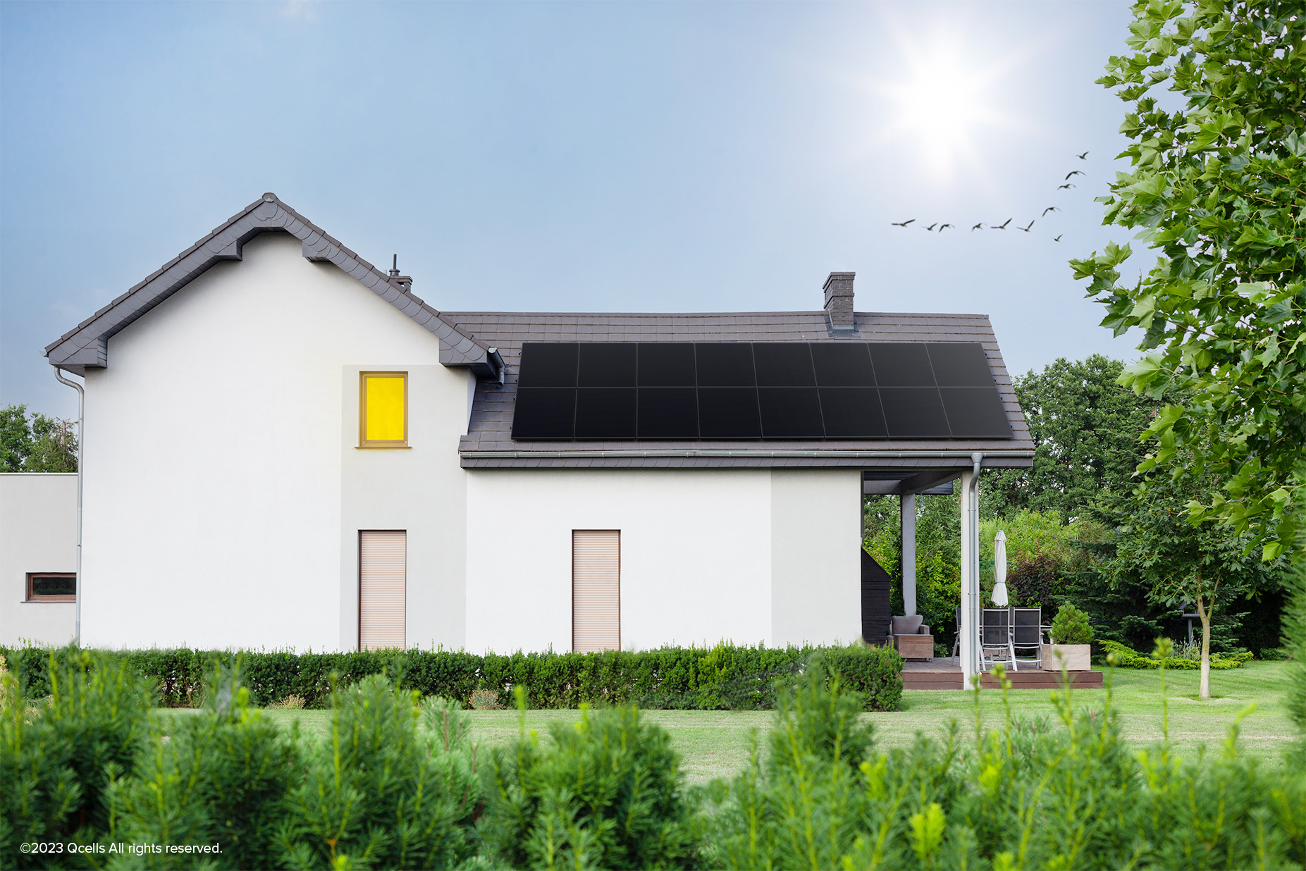 Image of a residential home with installed solar panel system